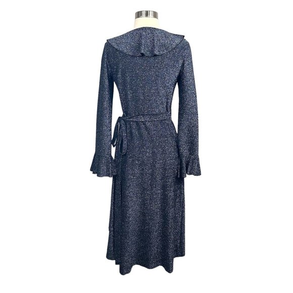 Free People One More Time Lurex Wrap Dress in Navy - Picture 4 of 15